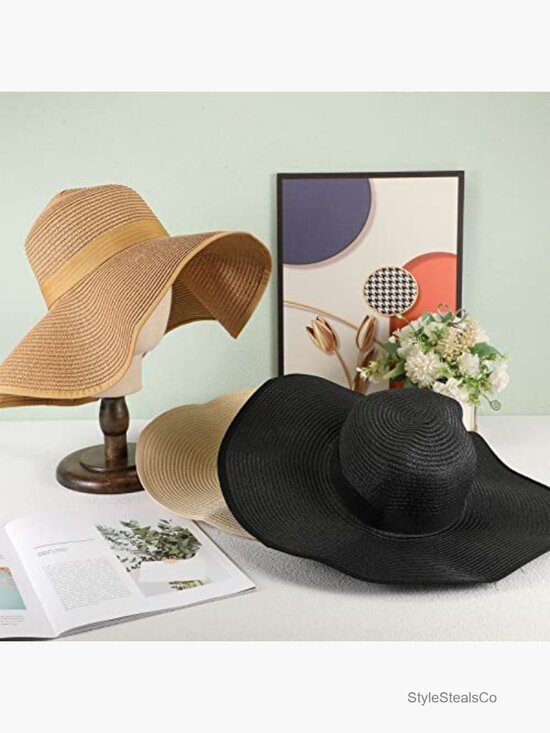 6 Pack Women Straw Sun Hat Floppy Wide Brim UV Protection Foldable Beach Travel
